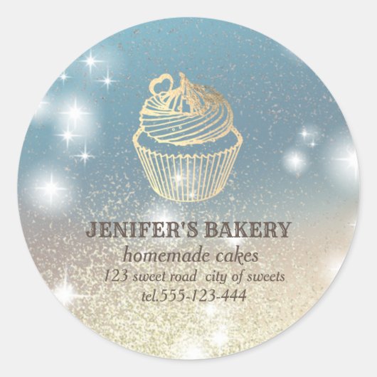 Glittery sparkle gouden cupcake chef bakkerij ronde sticker (Voorkant)