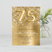 Glittery Sparkly Gold-ballon Glam 75th Birthday Kaart (Staand voorkant)