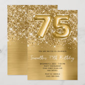 Glittery Sparkly Gold-ballon Glam 75th Birthday Kaart (Voorkant / Achterkant)