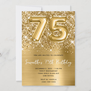 Glittery Sparkly Gold-ballon Glam 75th Birthday Kaart