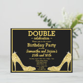 Glittery Sparkly Gold Stilettos dubbele verjaardag Kaart (Staand voorkant)