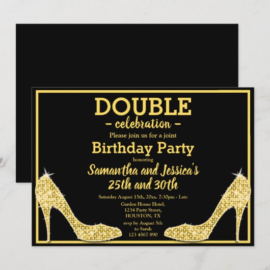 Glittery Sparkly Gold Stilettos dubbele verjaardag Kaart (Voorkant / Achterkant)