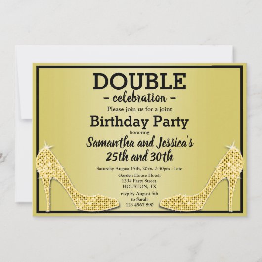 Glittery Sparkly Gold Stilettos dubbele verjaardag Kaart (Voorkant)