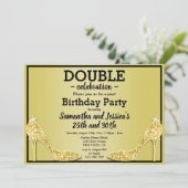 Glittery Sparkly Gold Stilettos dubbele verjaardag Kaart (Staand voorkant)