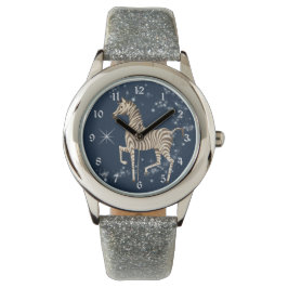 Glittery Star Zebra Blauw Kinder Horloge