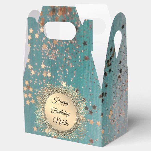 Glittery Stardust op Blue Blauwgroen Bedankdoosjes (Geopend)