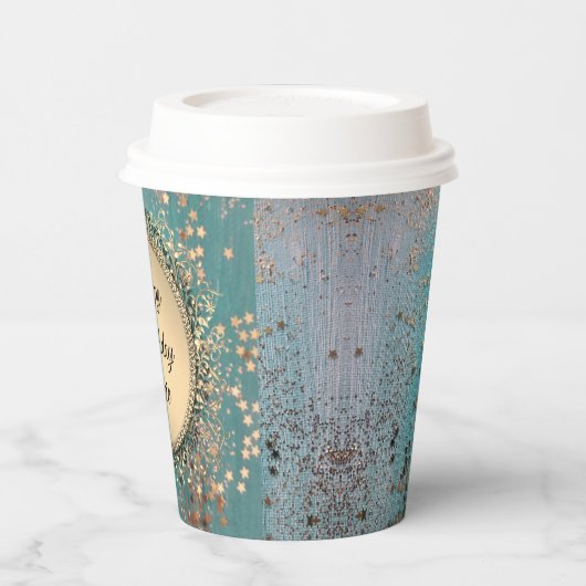 Glittery Stardust op Blue Blauwgroen Papieren Bekers (Links)