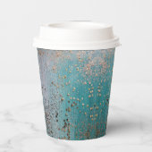 Glittery Stardust op Blue Blauwgroen Papieren Bekers (Achterkant)