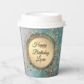 Glittery Stardust op Blue Blauwgroen Papieren Bekers (Voorkant)