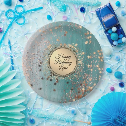 Glittery Stardust op Blue Blauwgroen Papieren Bordje (Feest)