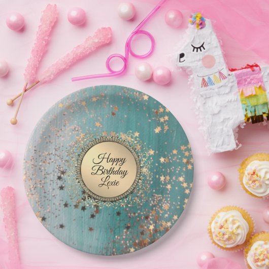 Glittery Stardust op Blue Blauwgroen Papieren Bordje (Feest)