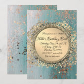 Glittery Stardust op Blue Gepersonaliseerde Verjaa Kaart (Voorkant / Achterkant)