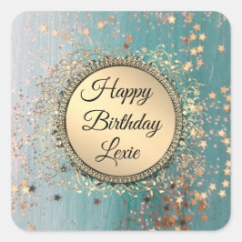 Glittery Stardust op Blue Gepersonaliseerde Verjaa Vierkante Sticker