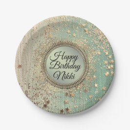 Glittery Stardust op Groene Blauwgroen Verjaardag  Papieren Bordje