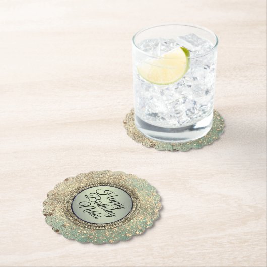 Glittery Stardust op groene gepersonaliseerde verj Kartonnen Onderzetters (Insitu)