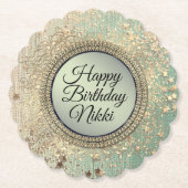 Glittery Stardust op groene gepersonaliseerde verj Kartonnen Onderzetters (Voorkant)