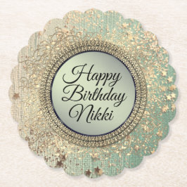 Glittery Stardust op groene gepersonaliseerde verj Kartonnen Onderzetters