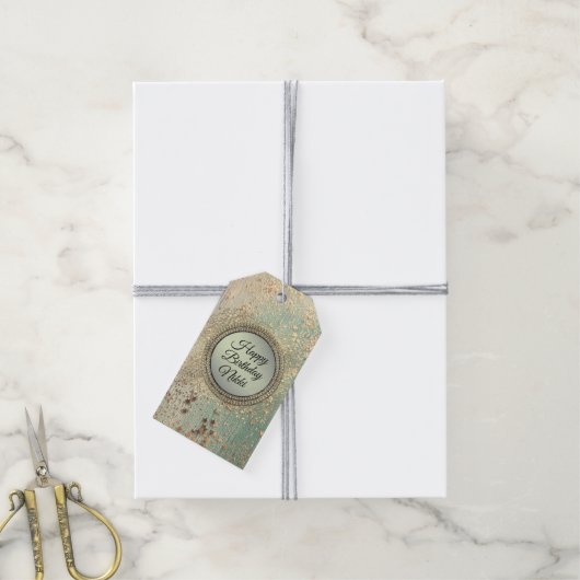 Glittery Stardust over Green Blauwgroen Cadeaulabel (Met Touw)