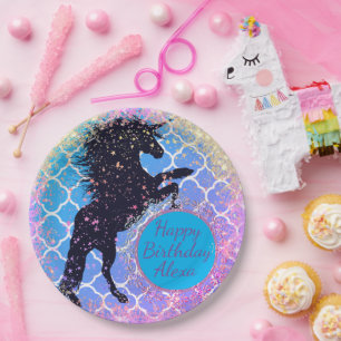 Glittery Starry Eenhoorn Gepersonaliseerde Verjaar Papieren Bordje