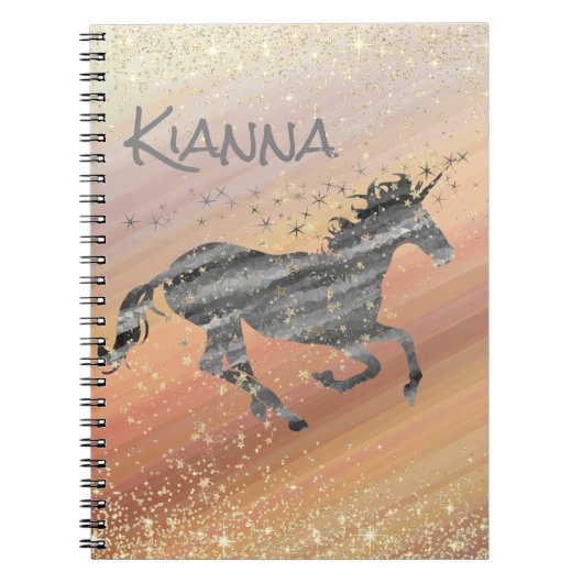 Glittery Starry Unicorn gepersonaliseerd Notitieboek (Voorkant)