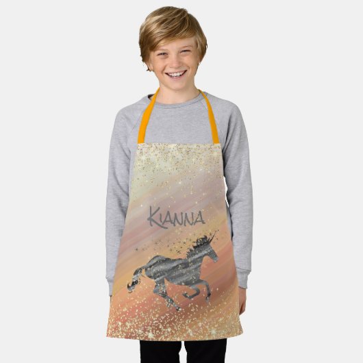 Glittery Starry Unicorn gepersonaliseerd Schort (Gedragen)