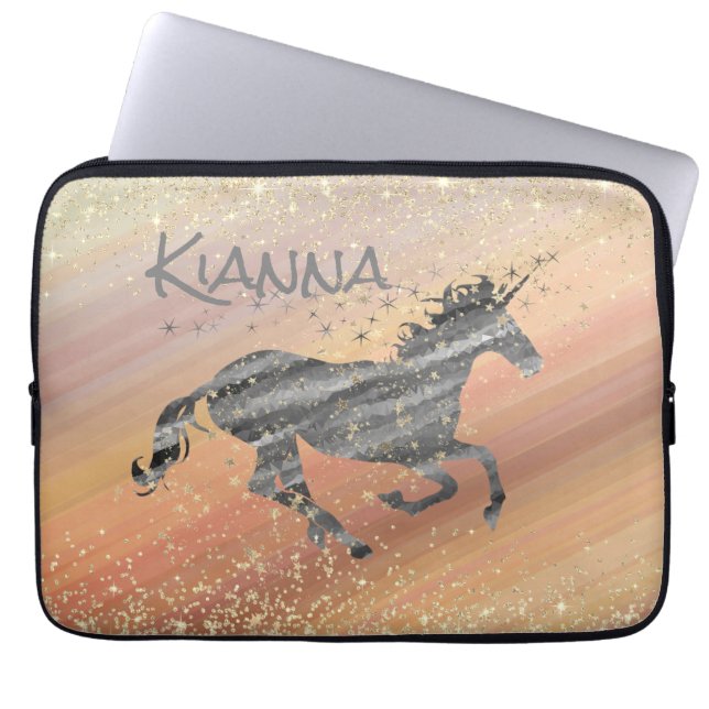 Glittery Starry Unicorn Laptop Sleeve (Voorkant)