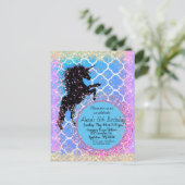 Glittery Starry Whimsical Eenhoorn Custom Briefkaart (Staand voorkant)