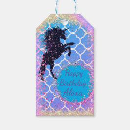 Glittery Starry Whimsical Unicorn Birthday Cadeaulabel