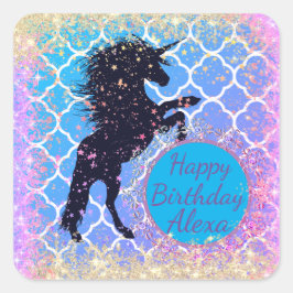 Glittery Starry Whimsical Unicorn Vierkante Sticker