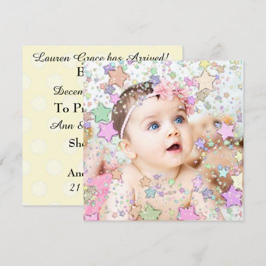 Glittery Stars Baby Geboorte Aankondiging (Voorkant / Achterkant)