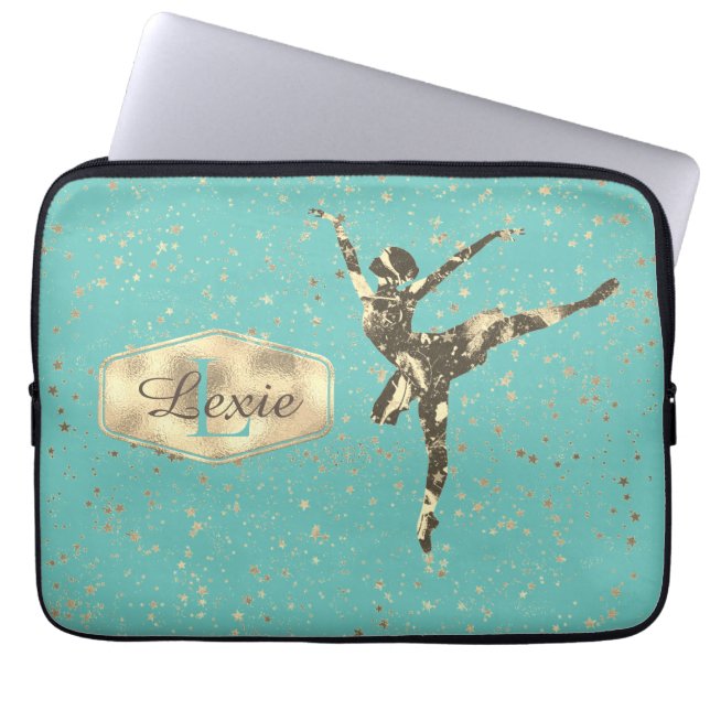 Glittery Stars Ballerina Monogram Laptop Sleeve (Voorkant)
