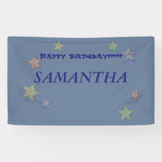 Glittery Stars Blue Text Happy Birthday Banner