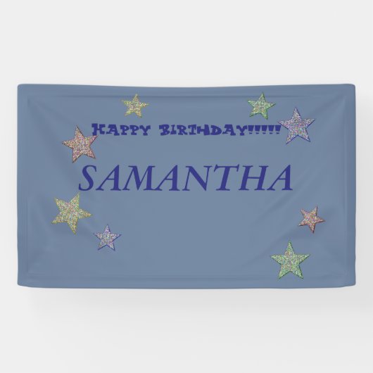Glittery Stars Blue Text Happy Birthday Banner (Horizontaal)