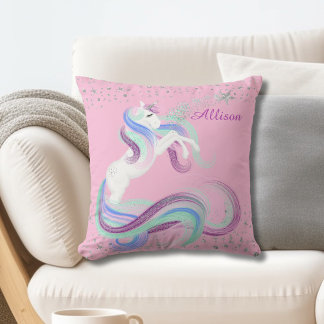 Glittery Stars Sparkle Eenhoorn Roze Kussen