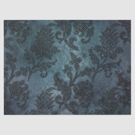 Glittery Stencil Flowers op de groene/blauwe lospa Tissuepapier (Voorkant)