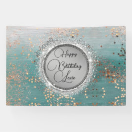 Glittery Sterren op Blauw Gepersonaliseerde Verjaa Spandoek