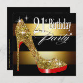 Glittery Stiletto Stripes 21st Birthday Party Kaart (Voorkant / Achterkant)