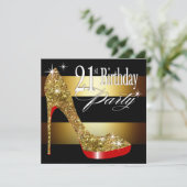 Glittery Stiletto Stripes 21st Birthday Party Kaart (Staand voorkant)