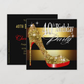 Glittery Stiletto Stripes 40th Birthday Party Kaart (Voorkant / Achterkant)