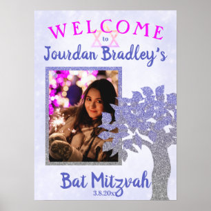 Glittery Tree Bat Mitzvah Welcome Sign Poster