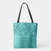 Glittery Turqoise Blauwgroen Glam Naam Tote Bag (Achterkant)