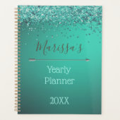 Glittery Turquiose Jaarlijkse Planner Gepersonalis (Voorkant)