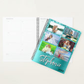 Glittery Turquoise Blue Glam 14 Photo Collage Planner (Display)