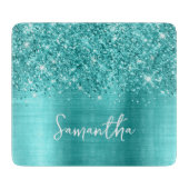 Glittery Turquoise Blue Glam Name Snijplank (Voorkant)