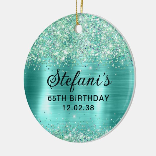 Glittery Turquoise Folie 65e Verjaardag Keramisch Ornament (Links)
