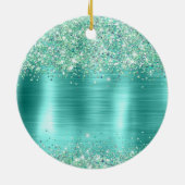 Glittery Turquoise Folie 65e Verjaardag Keramisch Ornament (Achterkant)