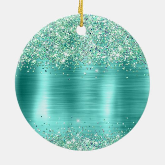 Glittery Turquoise Folie 65e Verjaardag Keramisch Ornament (Achterkant)