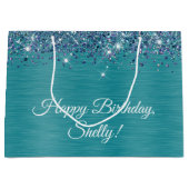 Glittery Turquoise gepersonaliseerde Gelukkige Ver Groot Cadeauzakje (Voorkant)