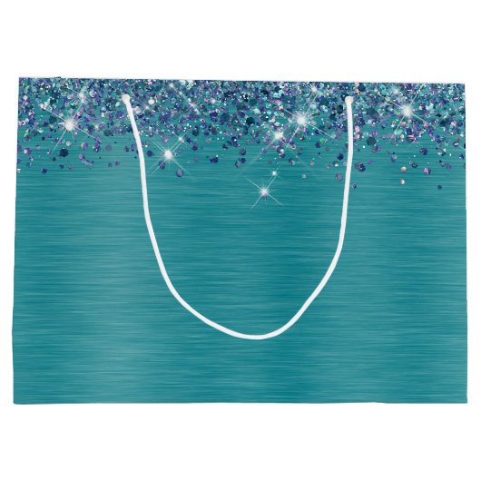 Glittery Turquoise gepersonaliseerde Gelukkige Ver Groot Cadeauzakje (Achterkant)