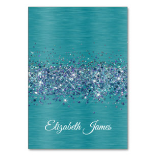 Glittery Turquoise Individuele Naam Plaatskaarten Kaart
